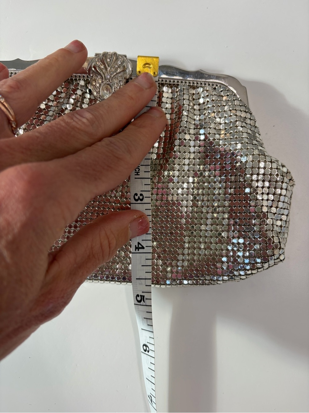 Vintage Whiting & Davis Silver Mesh Evening Bag Art Deco Rhinestone Clasp USA - Picture 11 of 12